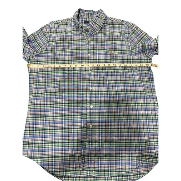 Ralph Lauren Mens Oxford Shirt Button-Up Plaid Long Sleeve Blue Green Size L - Picture 4 of 5